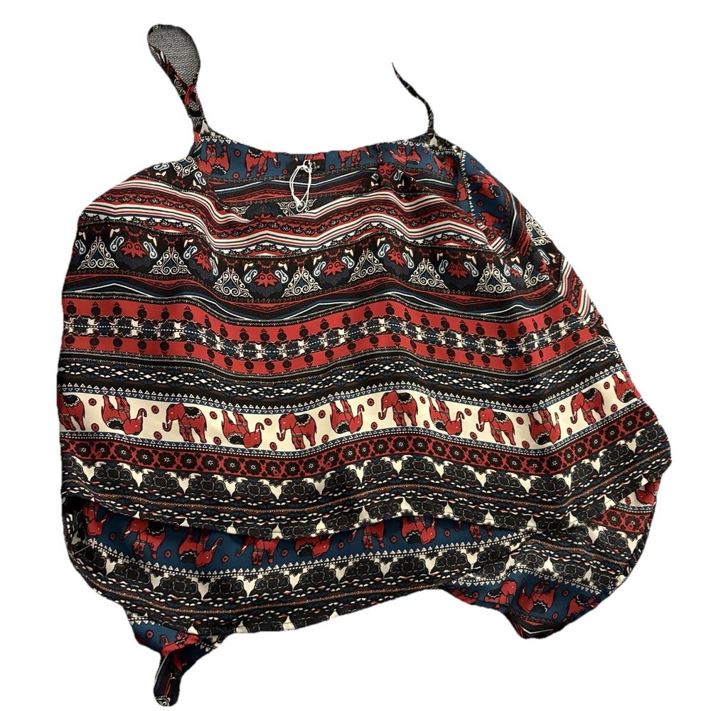 rue 21 top Sz L Red Wh Blue Elephants Stripes Tribal Boho No Size Material Tags